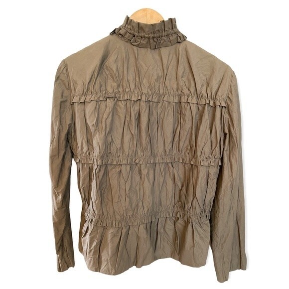 Chico’s Army Green Ruched Tiered Ruffle Lightweight Zip Jacket - size M - Picture 2 of 6
